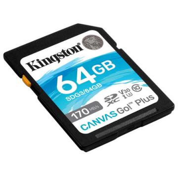 金士顿（Kingston）SD存储大卡 高速佳能相机单反微单内存卡 class10 U3 V30 170M/S SDG3/64G